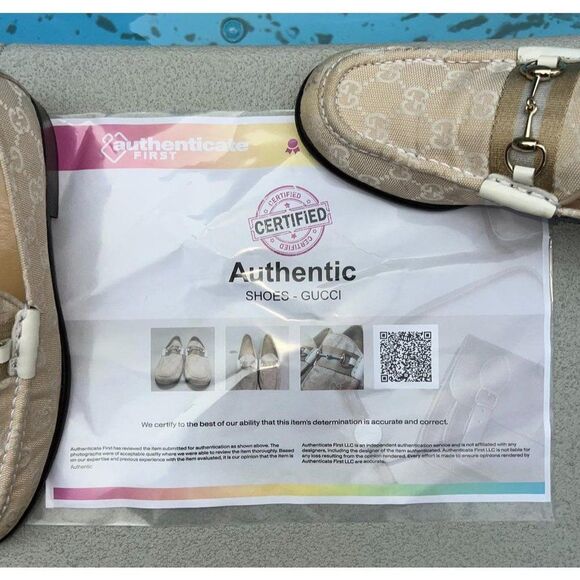 GUCCI Women's Tan Monogram GG Logo Canvas Horsebit Loafers Size 7 - Picture 13 of 13